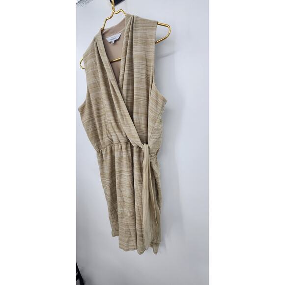 Exclusively Misook Sandstone Tan Stripe Knit Faux Wrap Sleeveless Dress  Large - Picture 6 of 10